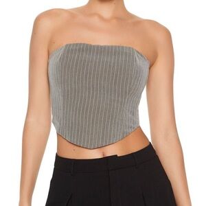 Gray Strapless Pinstripe Top